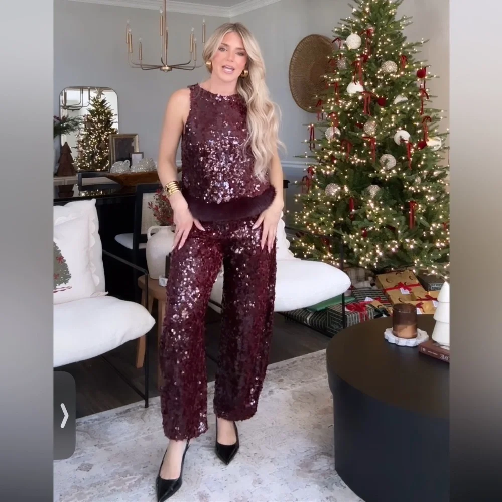 ZARA SEQUIN TOP WITH FAUX FUR HEM - Picture 5 of 13